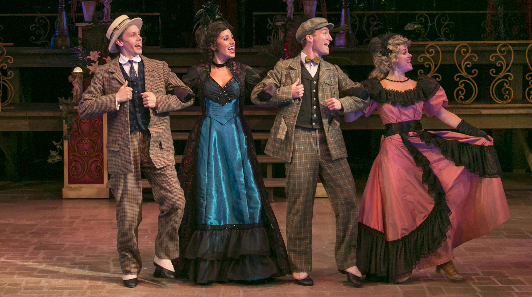 Chanhassen Dinner Theatres' Hello Dolly, 2014 (L to R) Tyler Michaels as Cornelius Hackl, Cat Brindisi as Irene Molloy, Adam Moen as Barnaby Tucker, Jessica Fredrickson as Minnie Fay Heidi Bohnenkamp, 2014