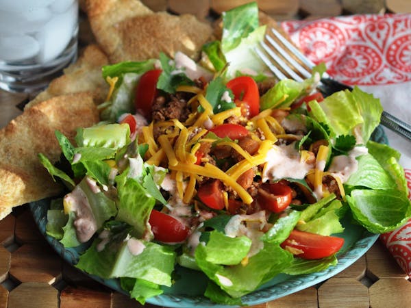 Beef and Bean Taco Salad With Creamy Salsa Dressing is this week's Healthy Family Dinner