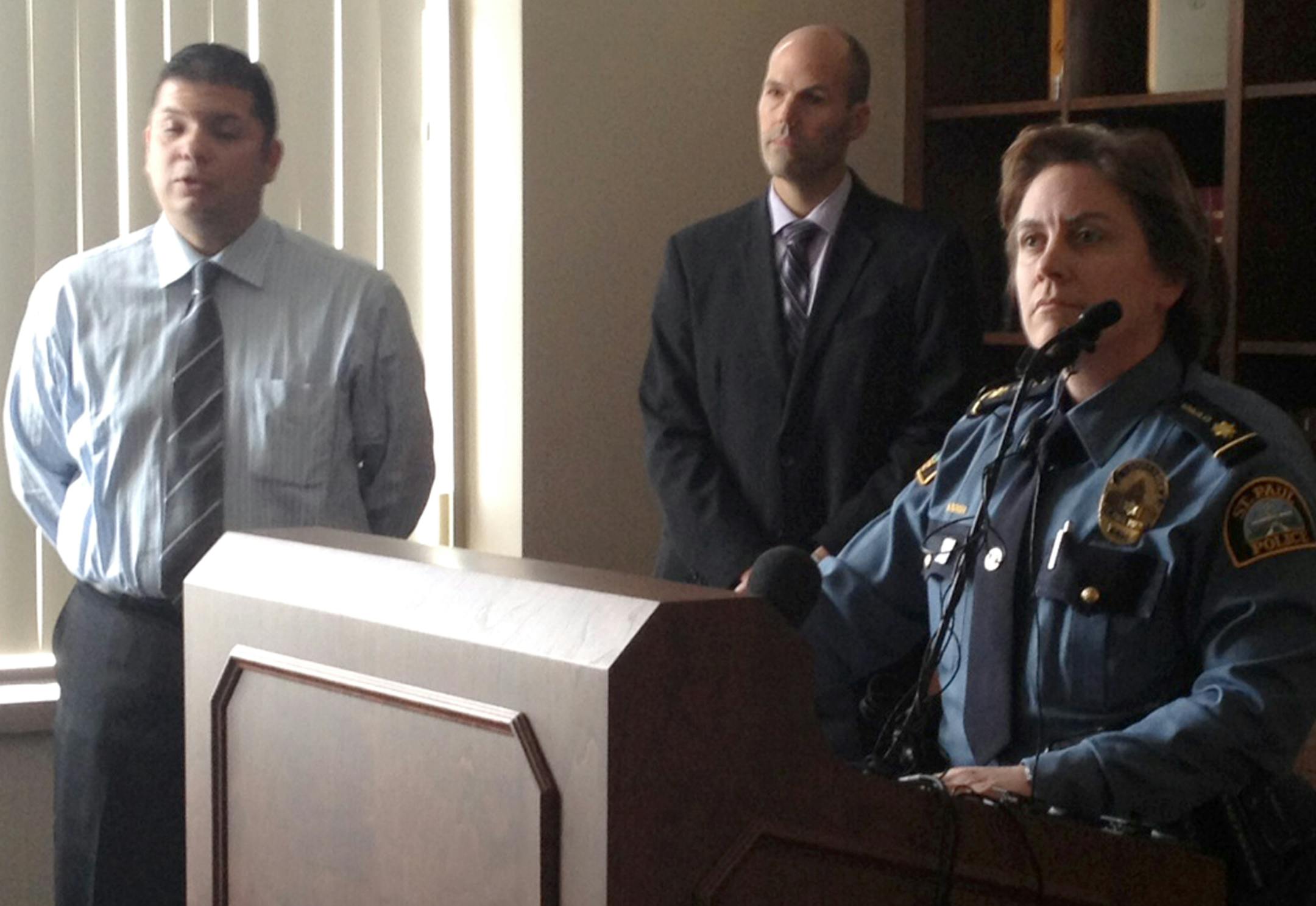 During a news conference Thursday, Oct. 17, 2013, St. Paul Police Commander Mary Nash, head of the family and sexual violence unit, asks for possible victims of clergy abuse to come forward and share their stories with police.