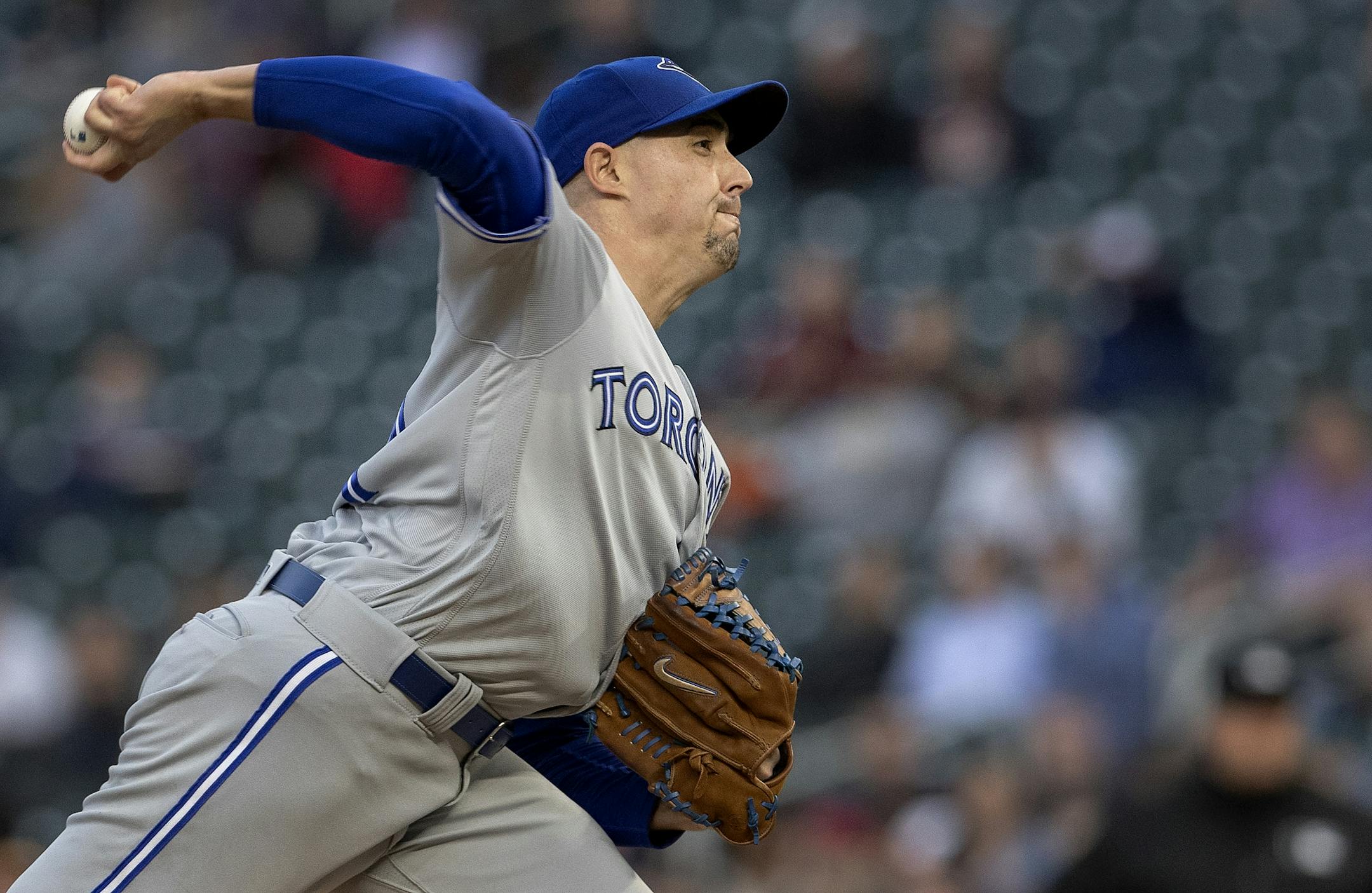 Blue Jays starting pitcher Aaron Sanchez in the third inning.