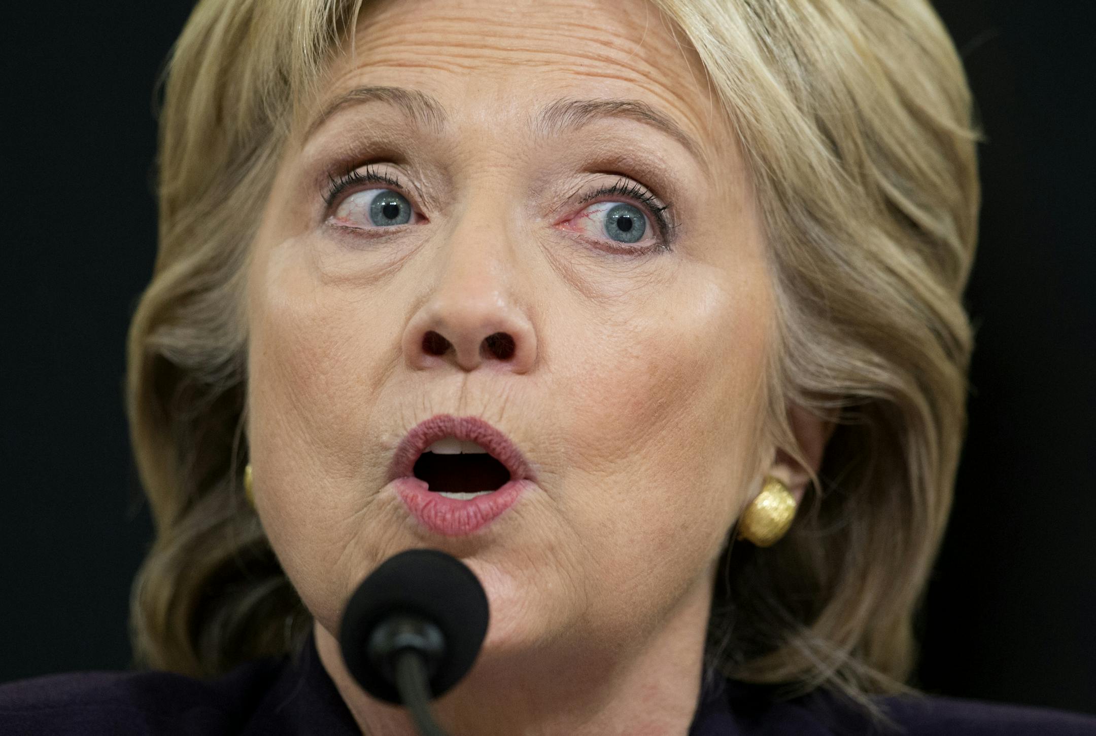 Democratic presidential candidate, former Secretary of State Hillary Rodham Clinton testifies on Capitol Hill in Washington, Thursday, Oct. 22, 2015, before the House Benghazi Committee. (AP Photo/Carolyn Kaster)
