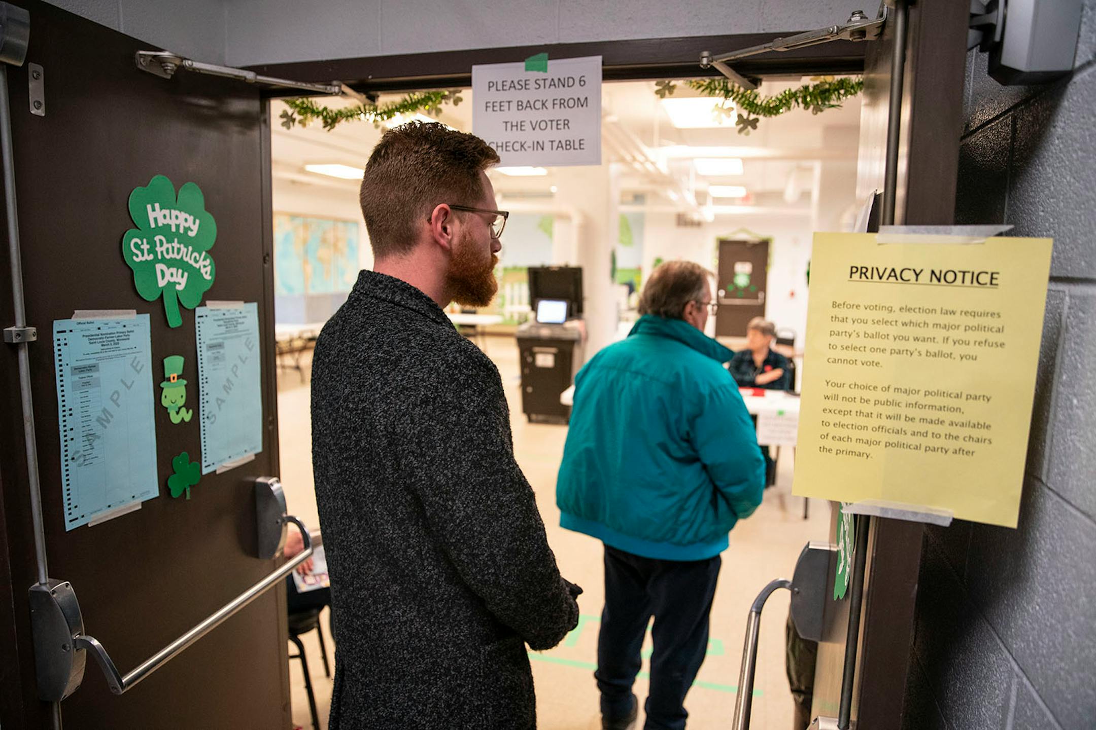 Zach Sias waited in line to cast his vote in the presidential primary in Duluth's 29th precinct on Tuesday morning.