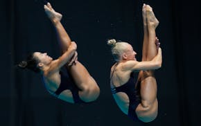 Former Gophers diver Sarah Bacon, right, will compete with Kassidy Cook in the women's 3-meter synchronized springboard competition at the Paris Olymp