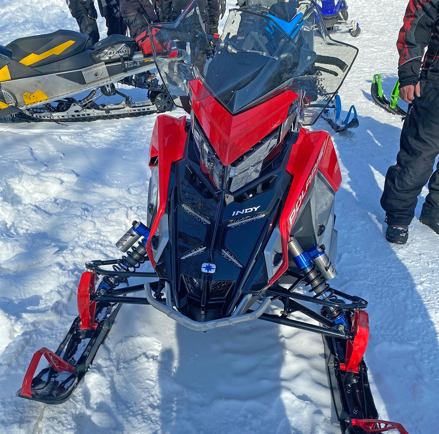 The 2022 Polaris 850 snowmobile ridden by state Sen. John Jasinski, R-Faribault, after it rolled and he was run over by fellow Sen. Mark Johnson, R-East Grand Forks. Credit: Morrison County Sheriff's Department Accident Records