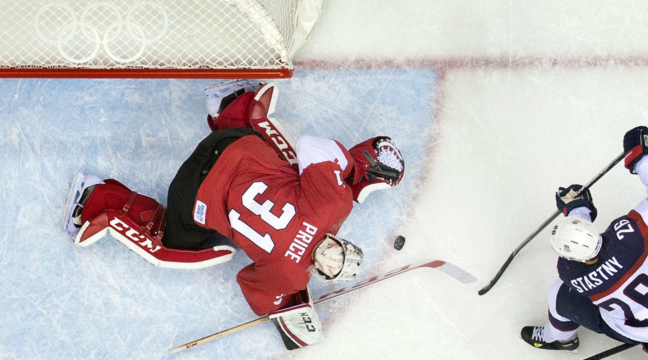 Team Canada goalie Carey Price (31) made a save on a shot by Paul Stastny (26) in the second period. Canada beat USA 1-0. ] CARLOS GONZALEZ cgonzalez@startribune.com - February 21, 2013, Sochi, Russia, Sochi 2014 Winter Olympics, Bolshoy Ice Dome, men's hockey semifinal, USA vs. Canada ORG XMIT: MIN1402211457094400