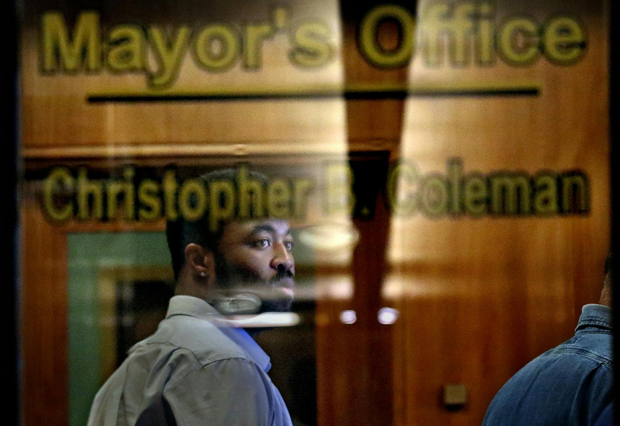 Rashad Turner, the leader of the St. Paul Black Lives Matter group, meets Thursday in the office of St. Paul Mayor Chris Coleman.