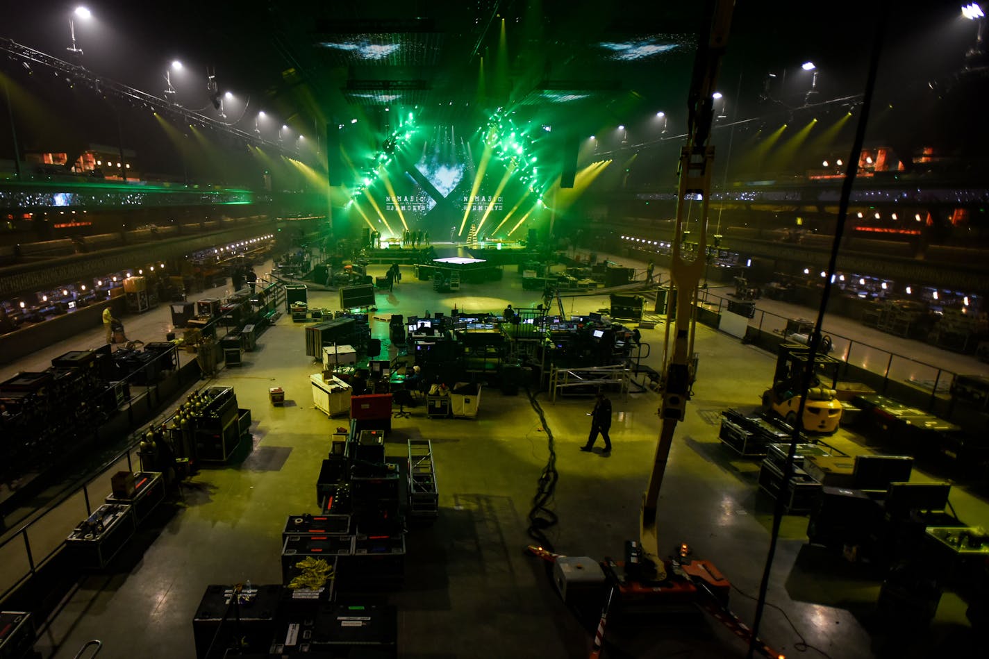 Workers readied the newly-reborn Armory for Super Bowl concerts this week.