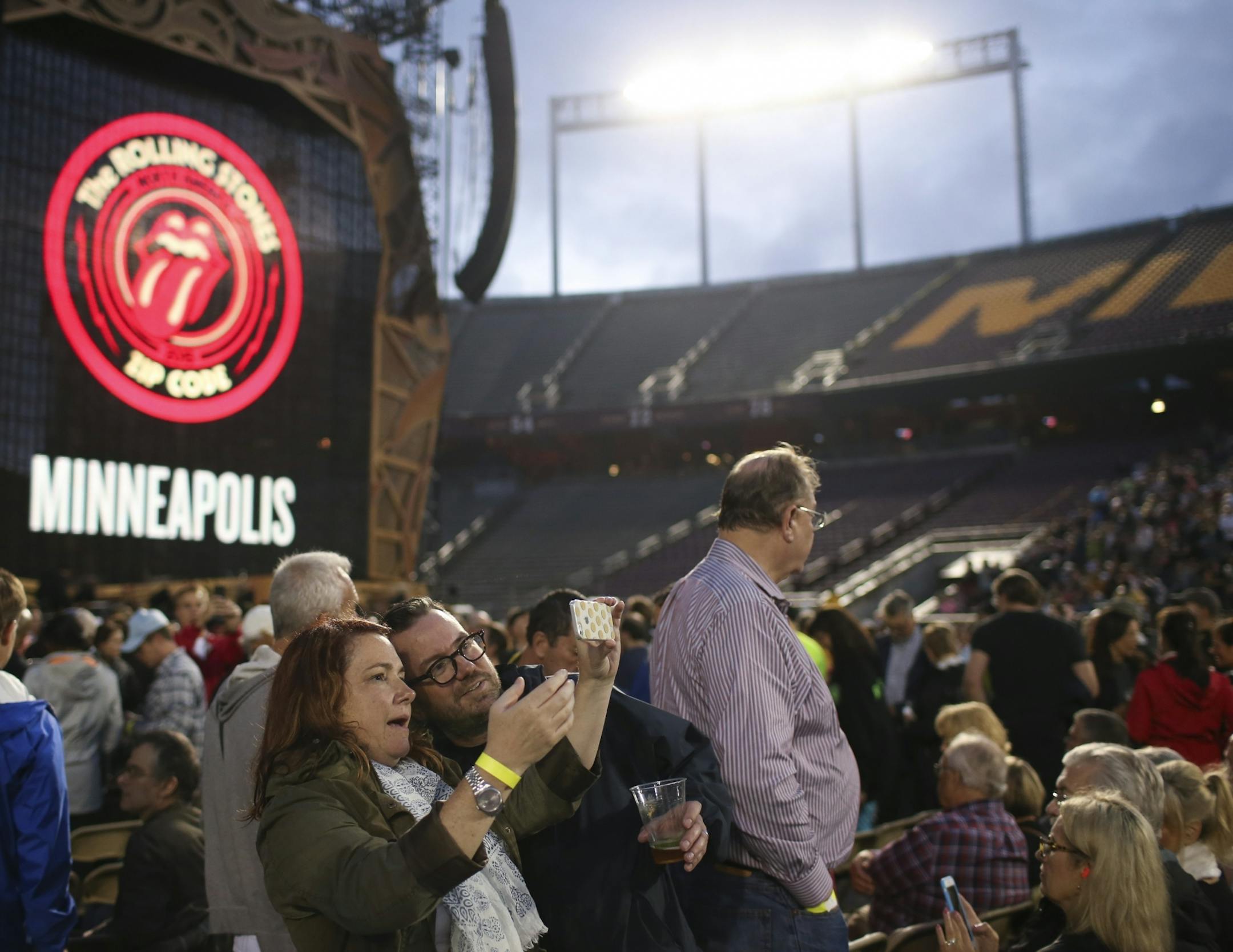 It was selfie time while waiting for the Rolling Stones at TCF Bank Stadium Wednesday night.