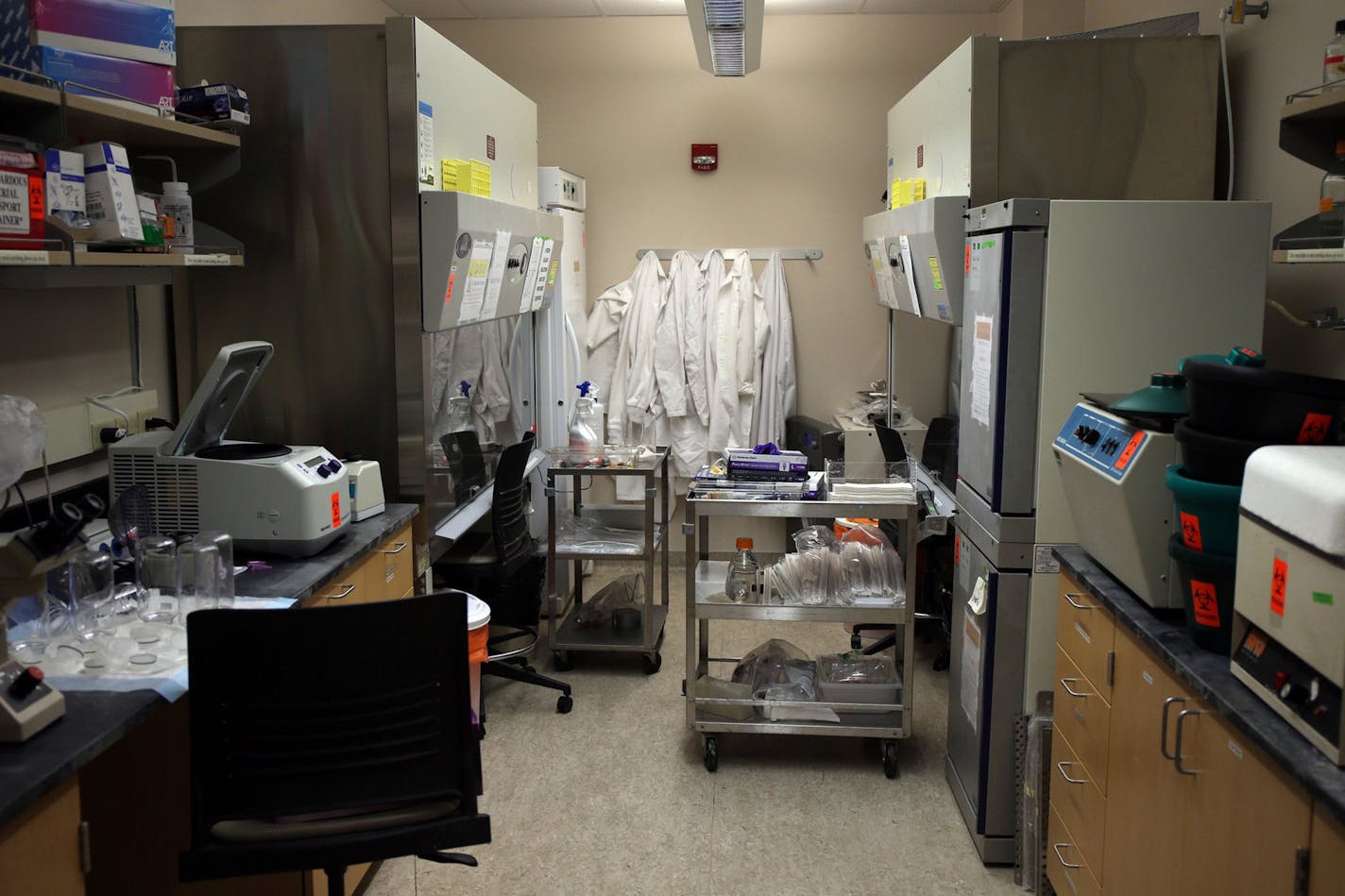 A Biosafety Level 2 lab at Purdue University in West Lafayette, Ind., on April 30, 2020. (Terrence Antonio James/Chicago Tribune/TNS)