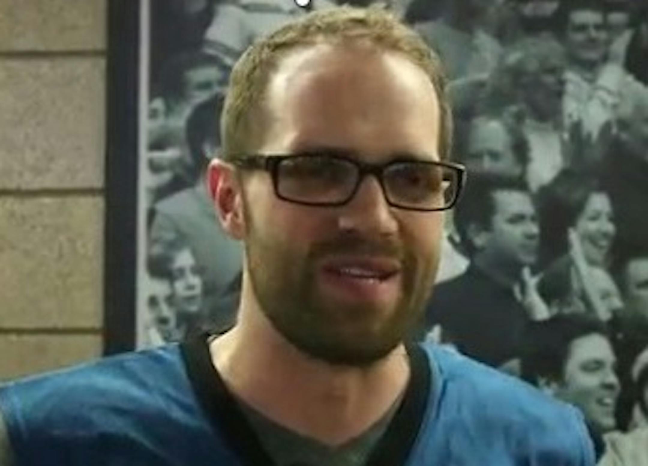 Timberwolves fan Andy Youso, in the Minneapolis skyway.
