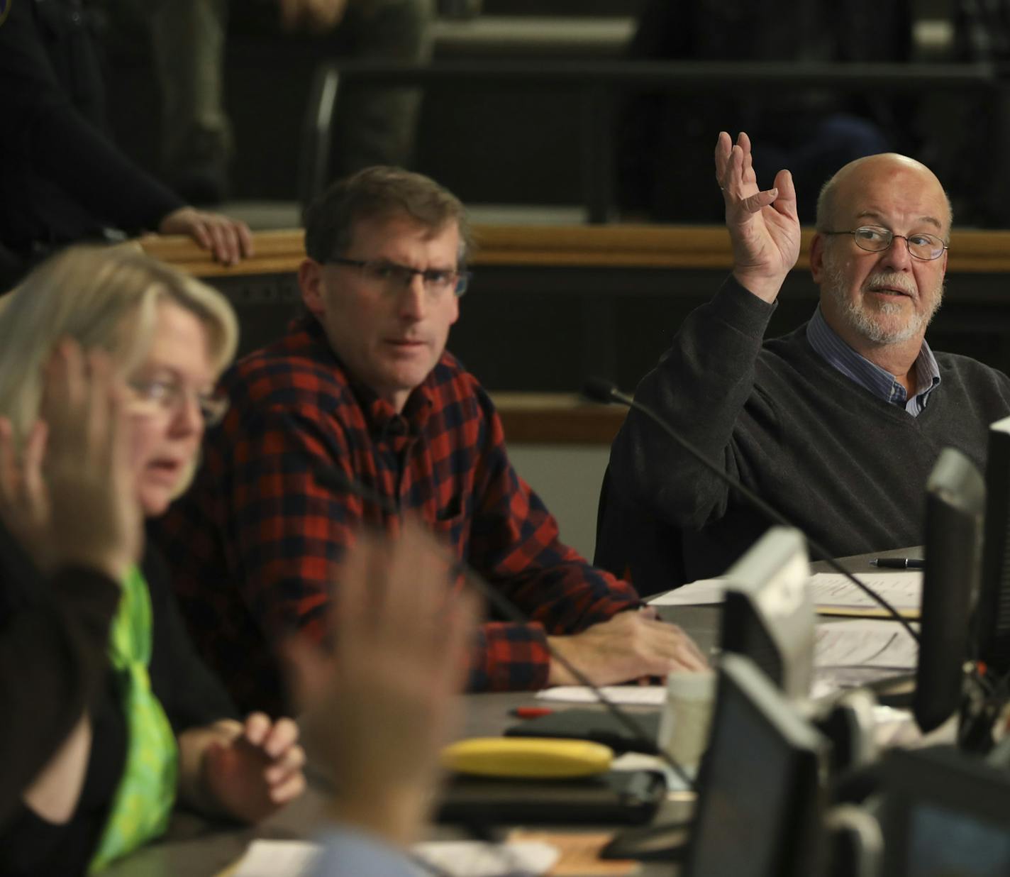 After rejecting a resolution calling for a moratorium on refugee resettlement, the City Council voted 6-1 to affirm St. Cloud as a welcoming community for all. The resolution was authored by council member Jeff Goerger, second from right. ] JEFF WHEELER &#xef; jeff.wheeler@startribune.com The City of St. Cloud City Council voted down a resolution recommending a moratorium on the resettlement of refugees during their regular meeting Monday night, November 6, 2017.