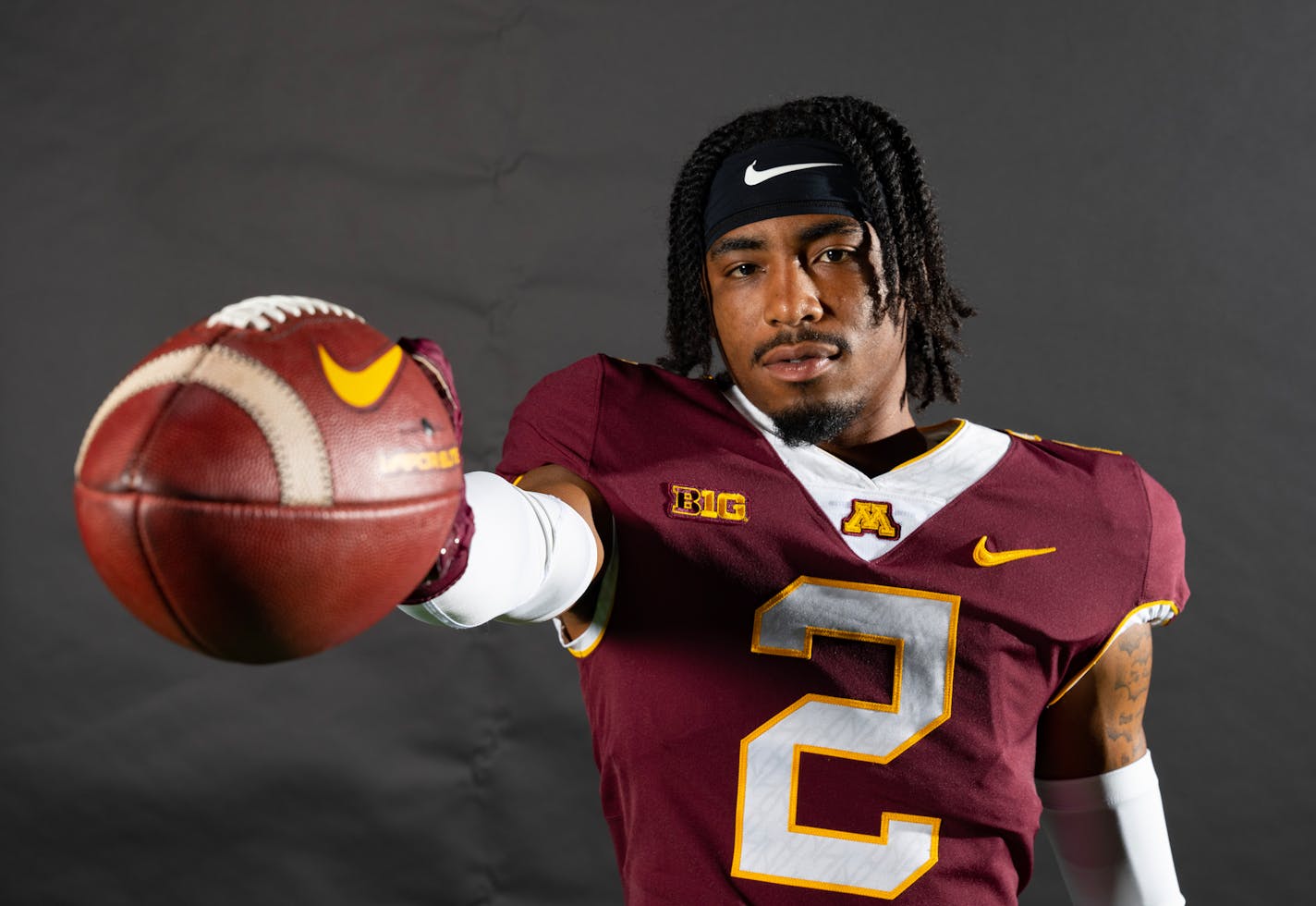 Minnesota Gophers defensive back Tre'Von Jones (2) poses for a portrait Wednesday, July 12, 2023, at Gibson Nagurski Building in Minneapolis. ]