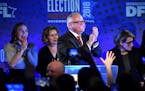 Governor elect Tim Walz took the stage for his acceptance speech Tuesday night at the DFL headquarters election night party in St. Paul.