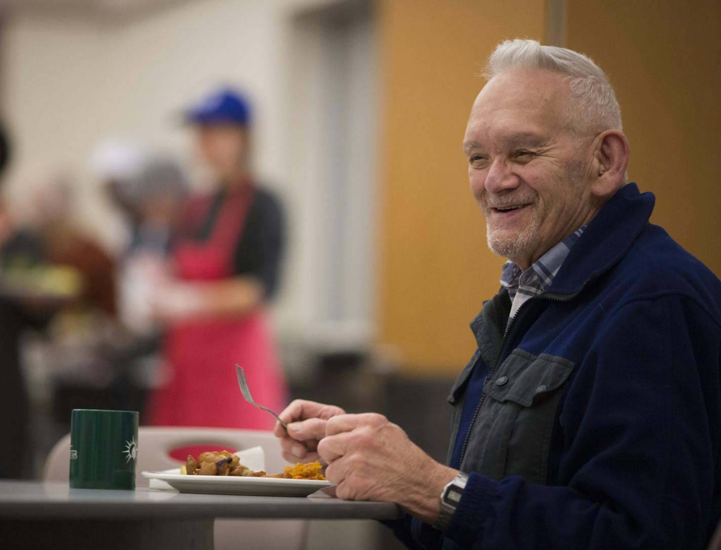 Jim Breiter, of Lakeville, enjoyed a meal with friends at a Loaves and Fishes meal on Tuesday, November 24, 2015, at Eastern Lutheran Church in Eagan, Minn. Breiter said he is a widower who can't cook. "Thank God for churches that serve food." ] RENEE JONES SCHNEIDER &#x2022; reneejones@startribune.com