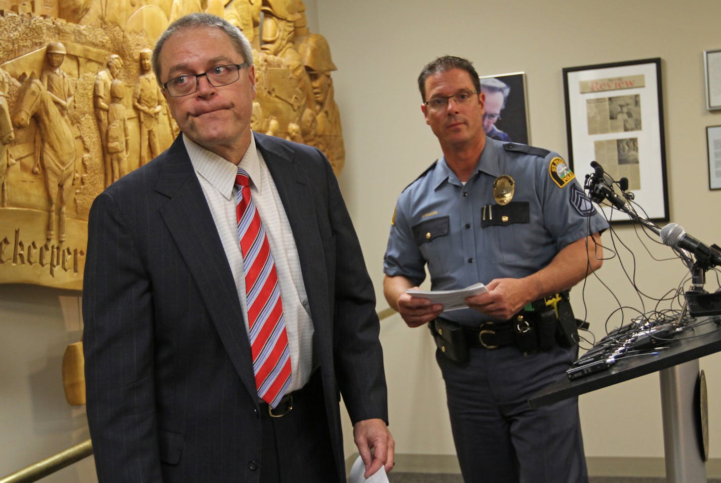 (left to right) St Paul Police Senior Commander Brian Coyle and Sgt. Paul Paulos answered questions about the body found, press conf 5/9/13 Bruce Bisping/Star Tribune bbisping@startribune.com.