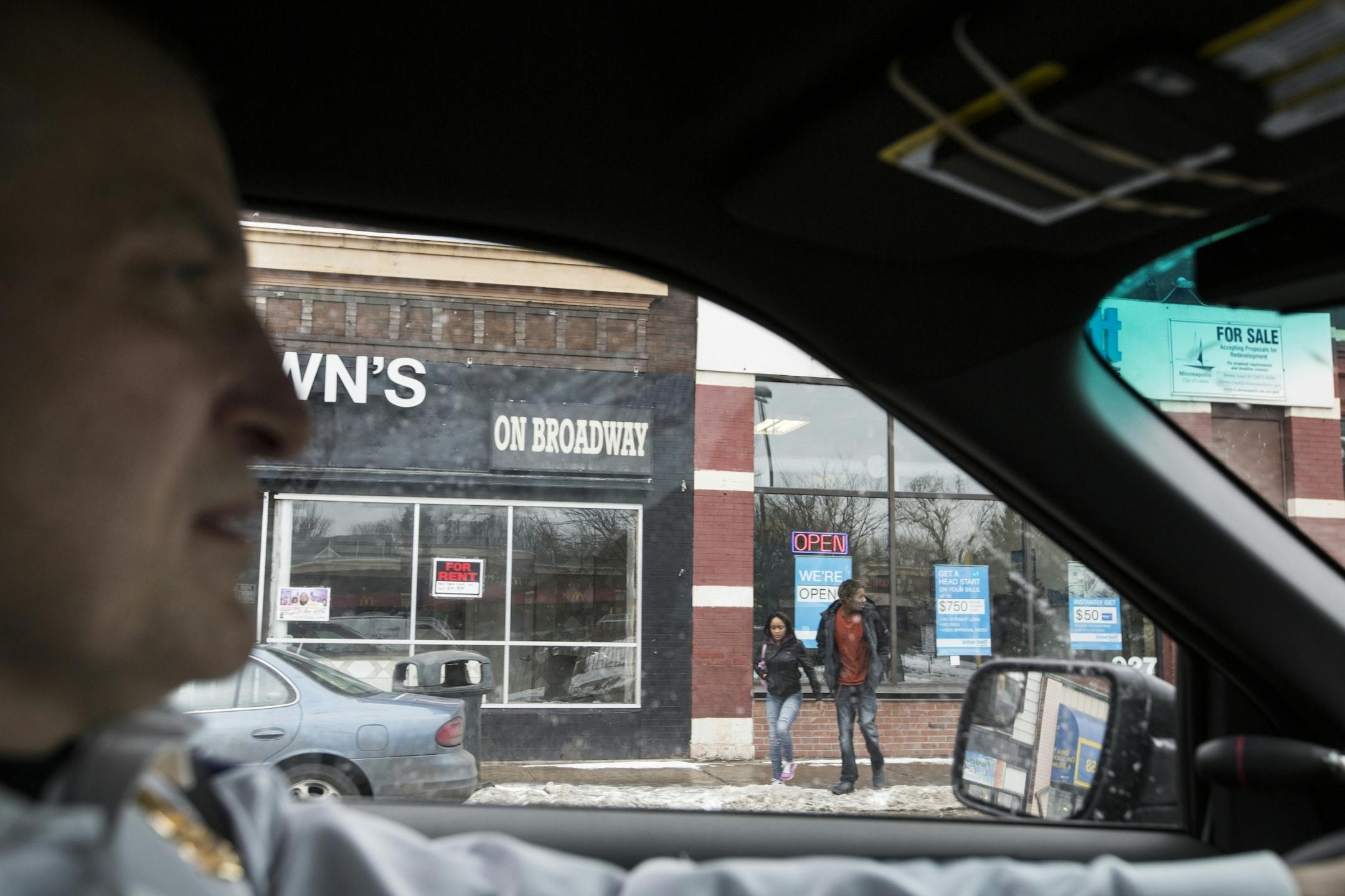 Inspector Mike Friestleben of Minneapolis Police Department's Fourth Precinct drives around his precinct in north Minneapolis on Wednesday, January 27, 2016.