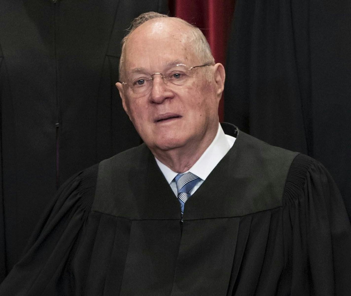 FILE - In this June 1, 2017, file photo, Supreme CourtAssociate Justice Anthony M. Kennedy joins other justices of the U.S. Supreme Court for an official group portrait at the Supreme Court Building in Washington. The 81-year-old Kennedy said Tuesday, June 27, 2018, that he is retiring after more than 30 years on the court.