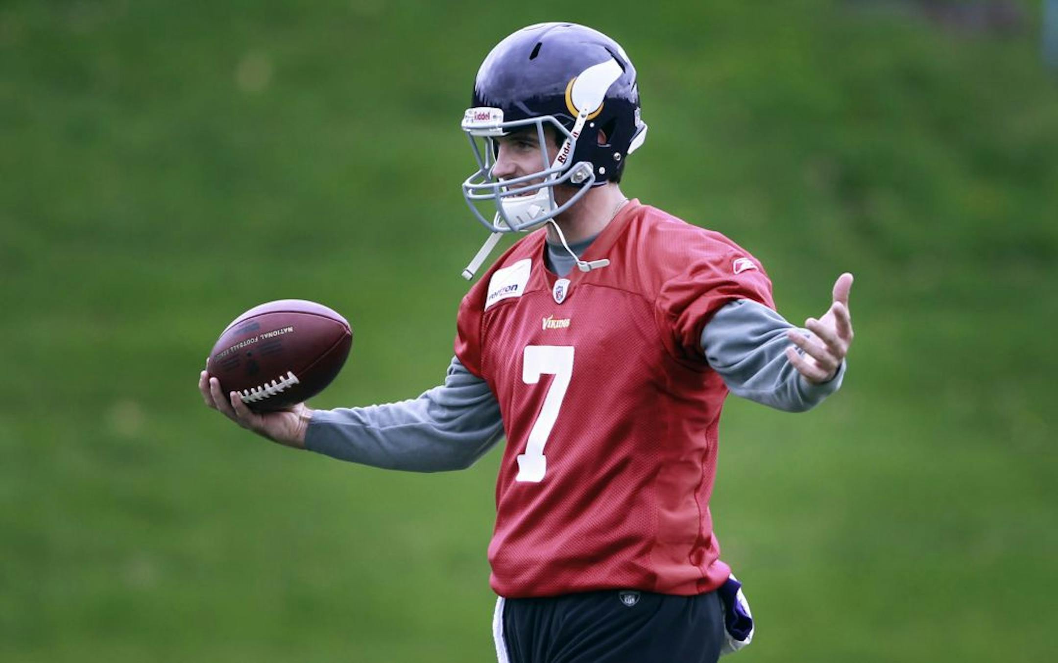 Christian Ponder on Wednesday was named the starting quarterback for the Vikings .