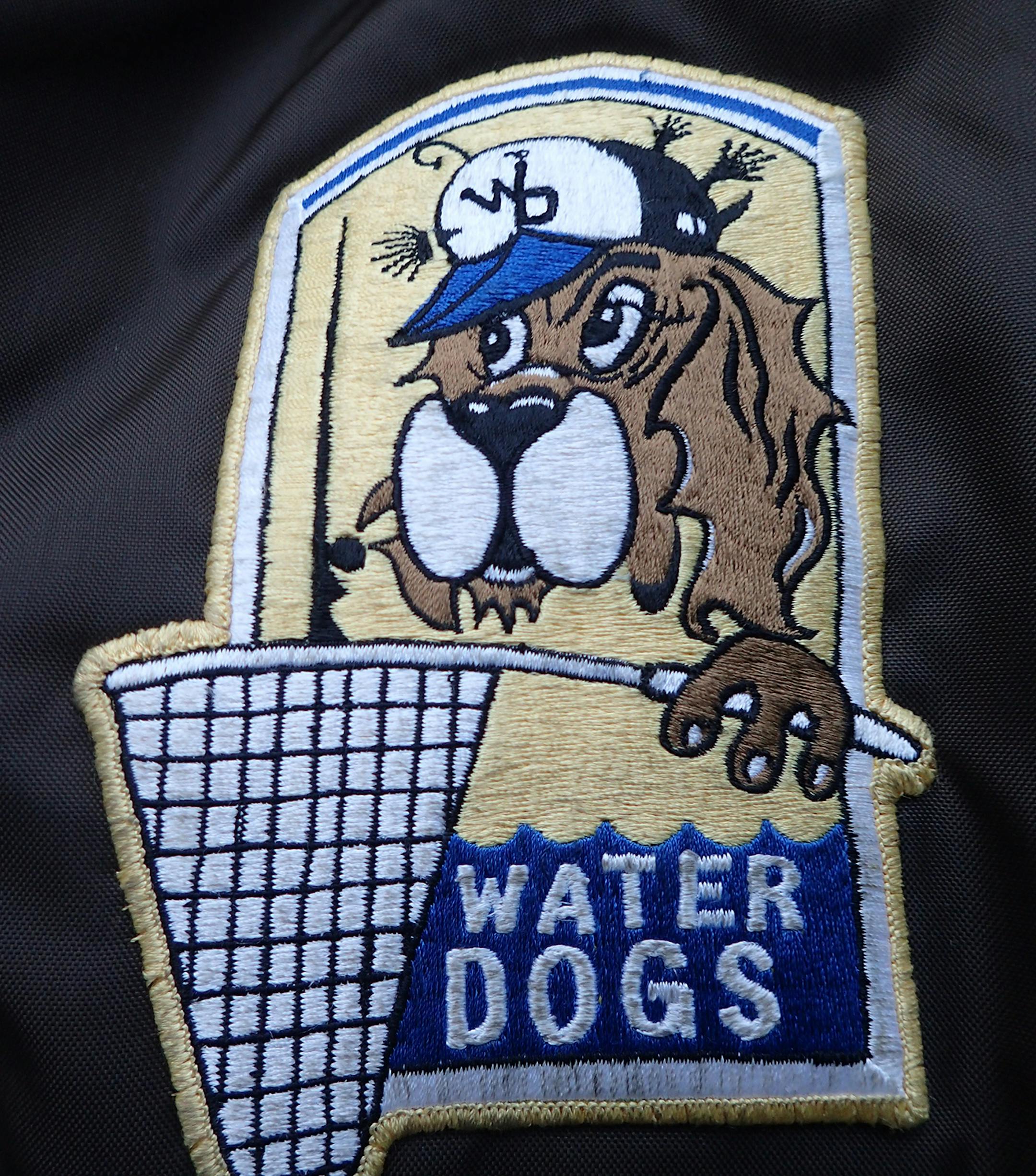 A patch from Twin Cities-based Waterdogs Fishing Club. The group was formed in 1982 by founders who wanted to be surrounded by anglers who would "take to the water like dogs.'' The club meets monthly at Tuttles Bowling Alley in Hopkins to socialize, iron out details surrounding its outings and listen to guest speakers.