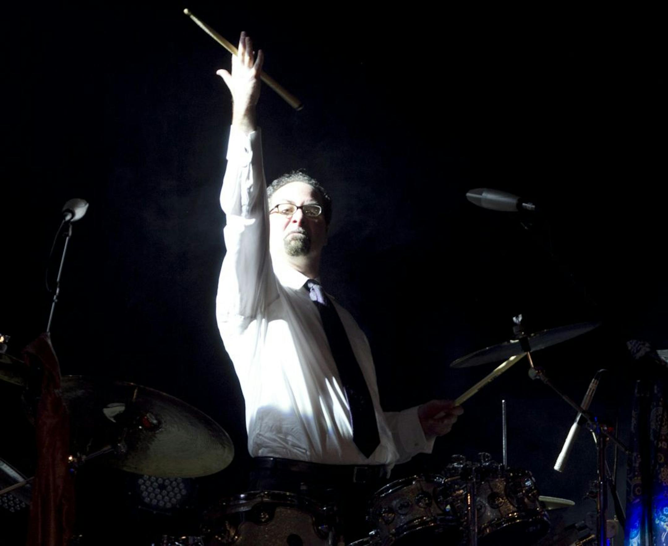 Drummer Bobby Z twirled his sticks at the end of The Revolution Reunion at First Ave. in Minneapolis, Minn., Sunday night, February 19, 2012.