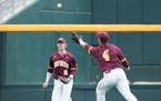 Minnesota's Conor Schaefbauer missed a fly ball in the Big Ten tournament opener Wednesday. Minnesota lost that game to Iowa, and then again Thursday 