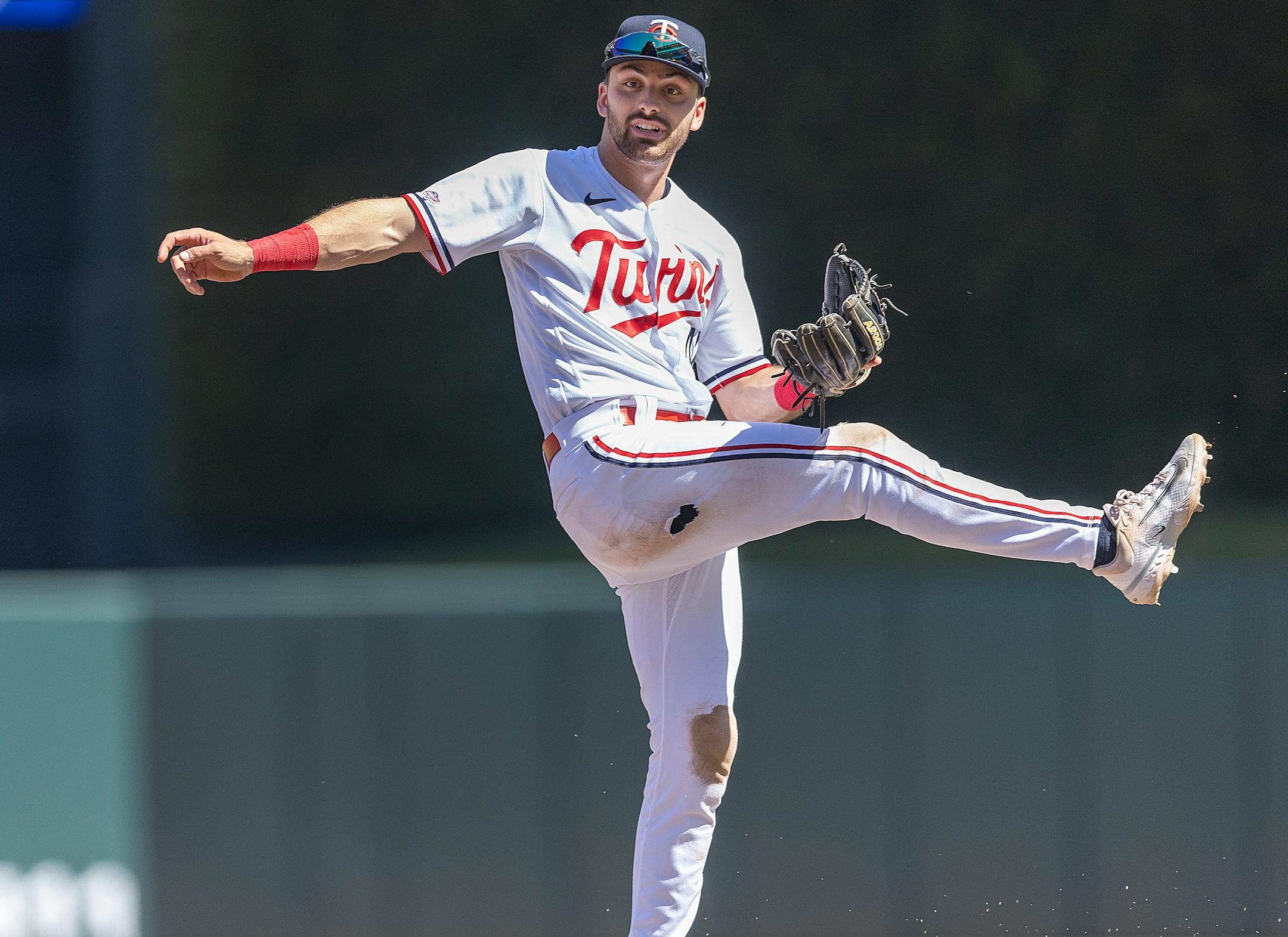 Minnesota Twins second baseman Edouard Julien (47) throws to first for an out during the top of the fifth inning.