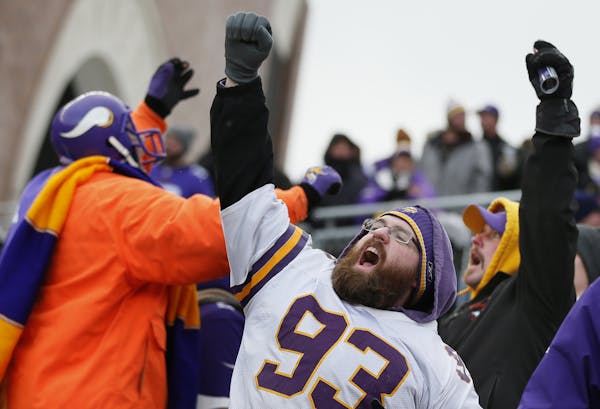 Vikings fan Mark Jacobson of Crystal celebrated the win at TCF Bank Stadium Sunday December 28, 2014 Minneapolis MN. The Vikings beat the Chicago Bear