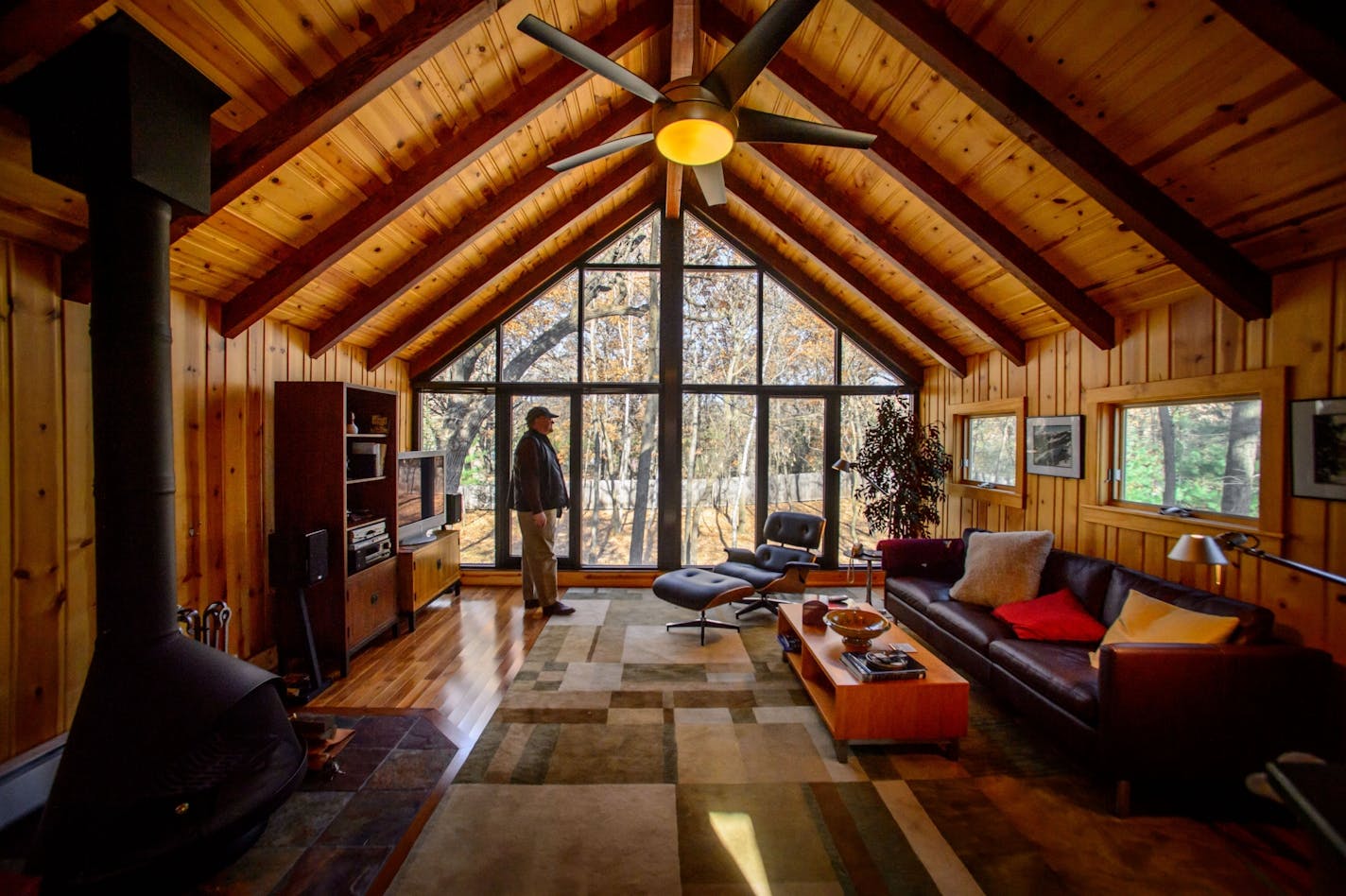 Architect and "cabinologist" Dale Mulfinger at an urban cabin he designed in an Edina backyard. Friday, November 15, 2013.