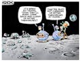Sack cartoon: Humans and the moon