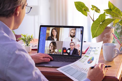 Remote work office job teams Zoom call stock image