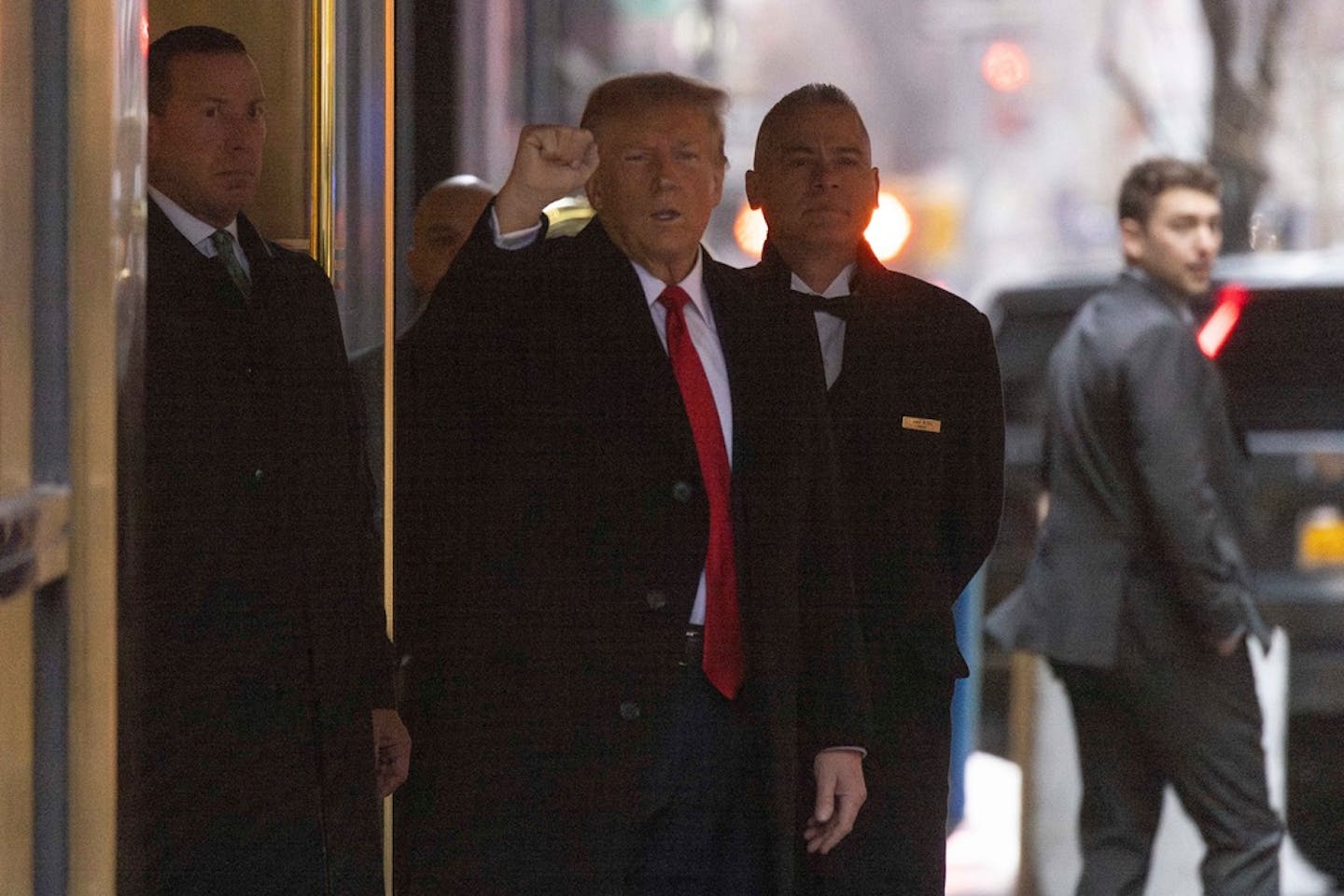 Former President Donald Trump left his apartment building Friday in New York.