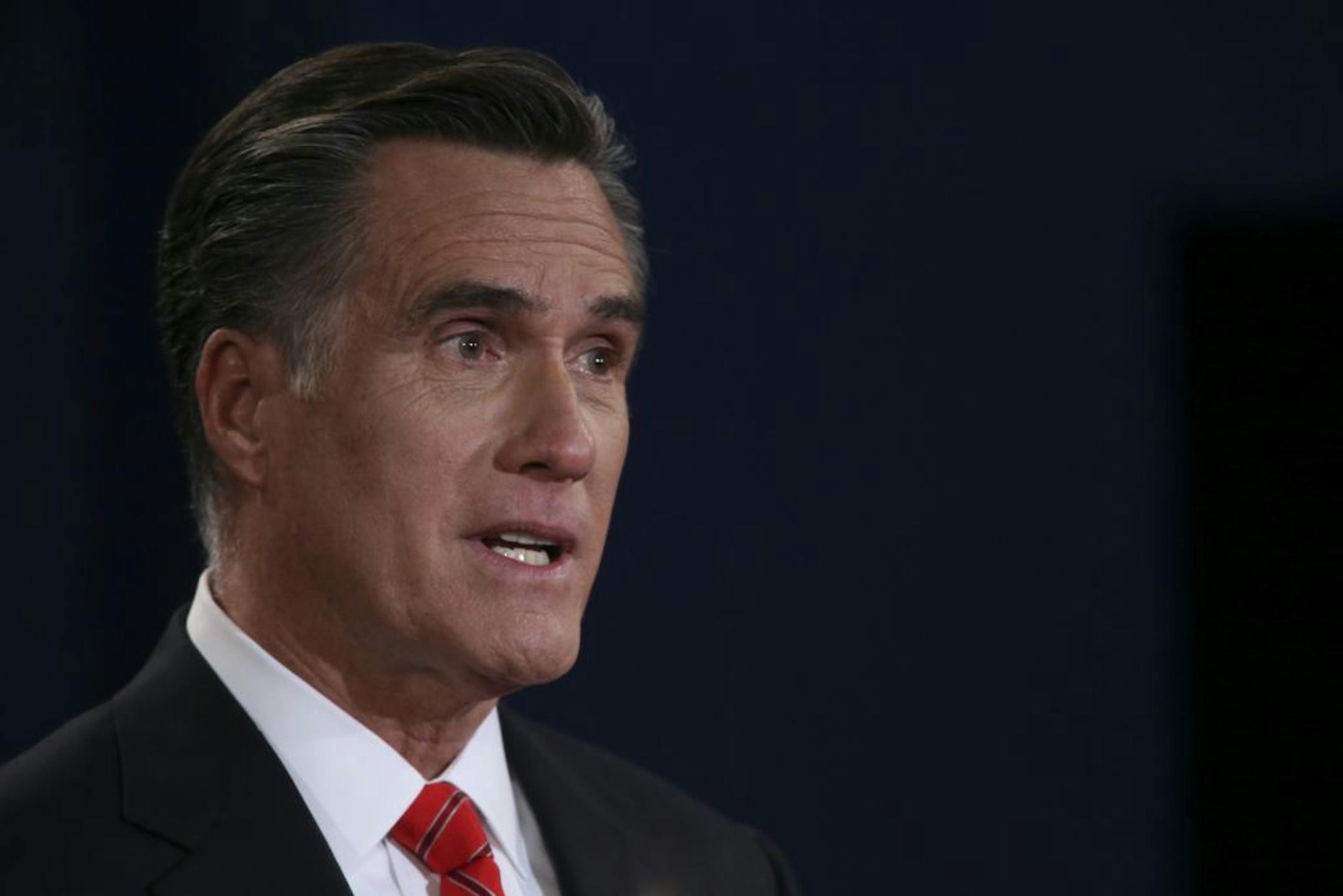 Mitt Romney speaks during the presidential debate at the University of Denver, in Denver, Oct. 3, 2012.