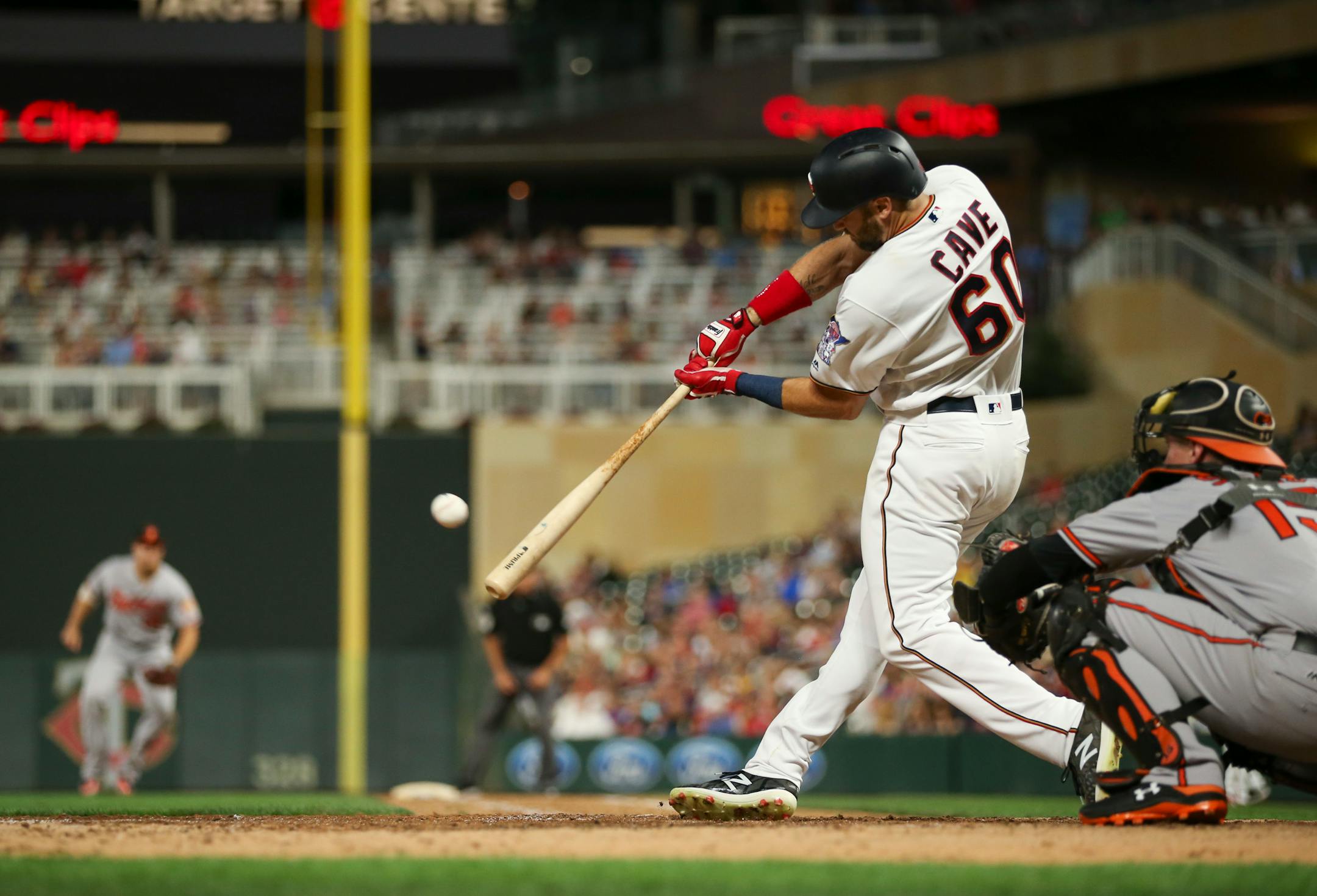 Center fielder Jake Cave contributed an outstanding catch, three hits and a walk to the Twins' slump-breaking victory Thursday night.