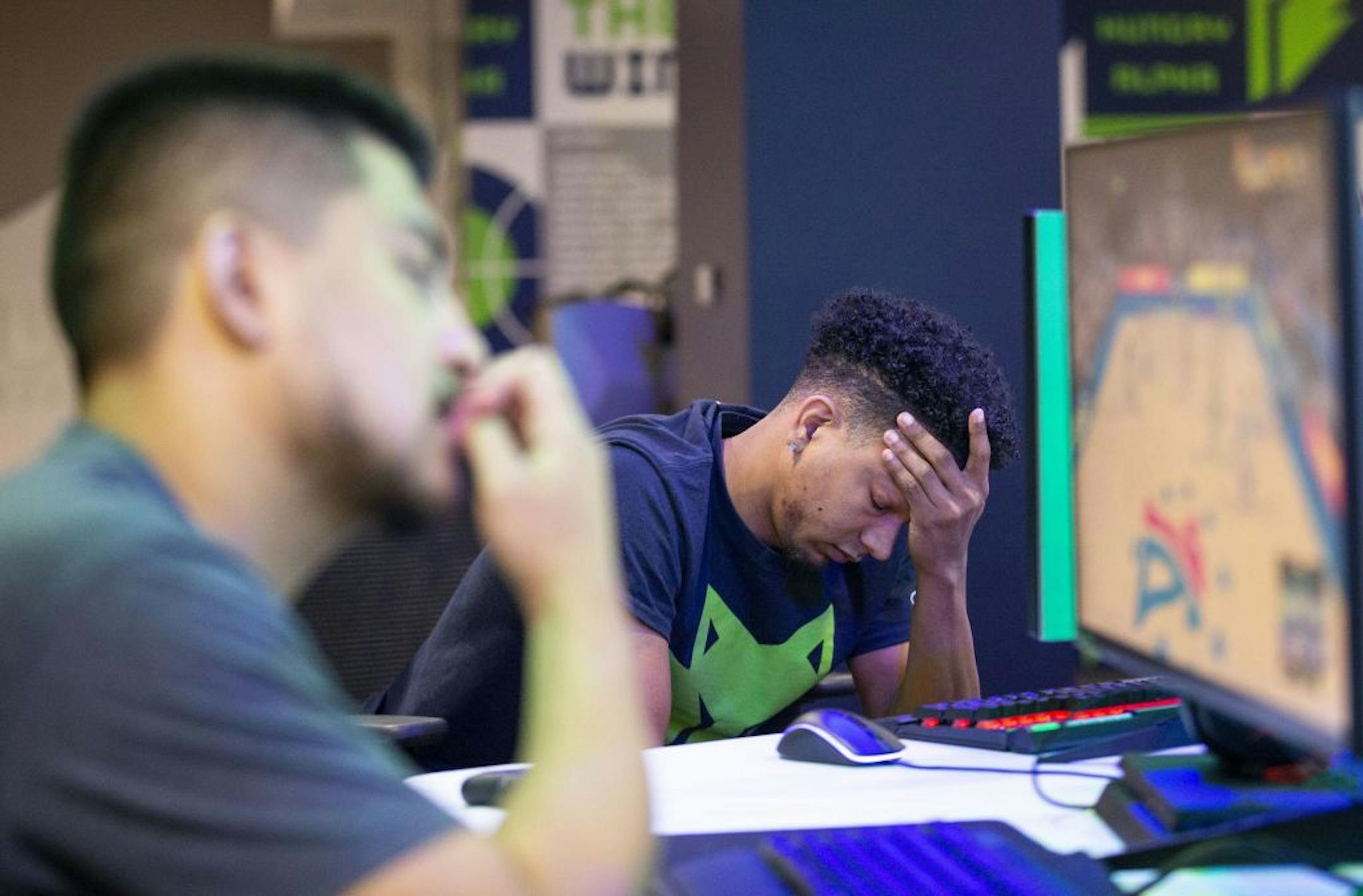 Michael Key reacted after T-Wolves Gaming lost an NBA 2K scrimmage against the 76ers' NBA 2K League team. Key cemented himself as one of the league's best players this past season, winning the Finals MVP award and July Player of the Month award.