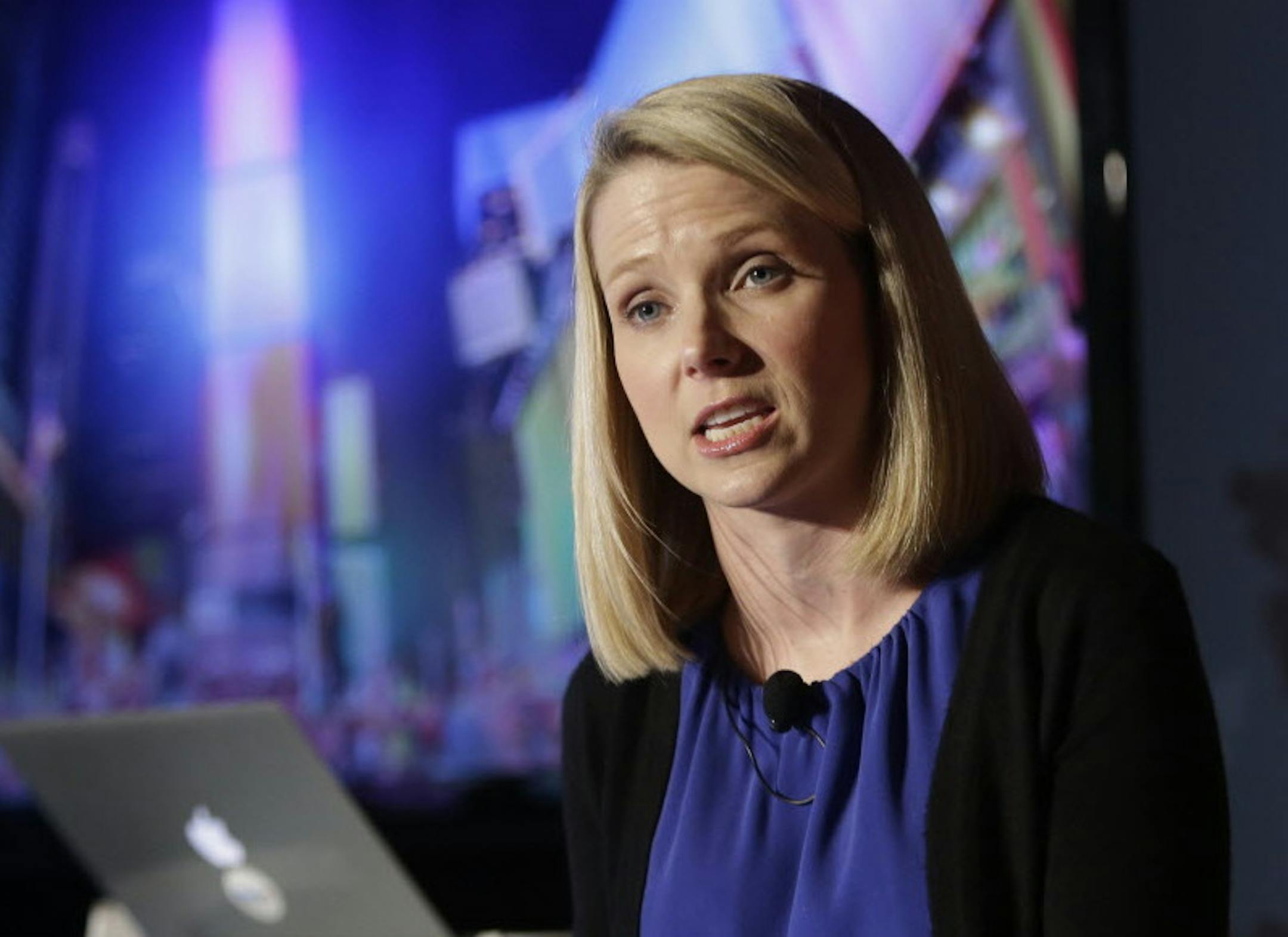 FILE - In this Monday, May 20, 2013, file photo, Yahoo CEO Marissa Mayer speaks during a news conference in New York. On Monday, July 25, 2016, Verizon formally announced that it is buying Yahoo for $4.83 billion, marking the end of an era for a company that once defined the internet. (AP Photo/Frank Franklin II, File)