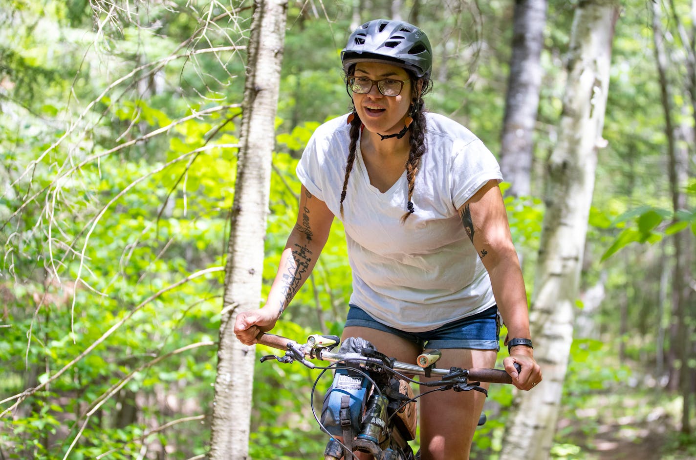 Alexandera Houchin rode her bike through the Pine Valley trail system on Tuesday, June 1, 2021. It is one of her favorite spots to ride when she isn't training or racing. ]