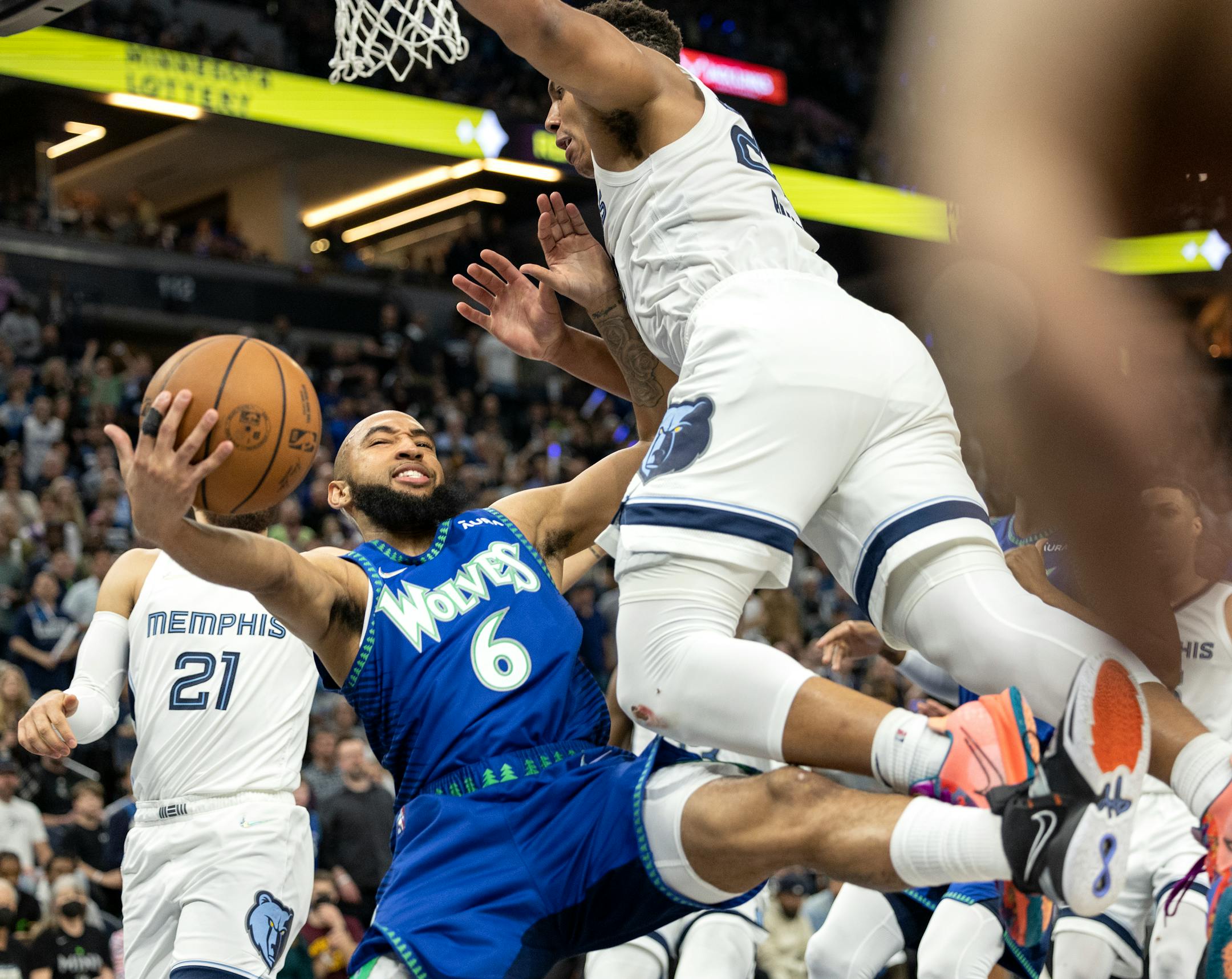 Jordan Mclaughlin (6) of the Minnesota Timberwolves in the third quarter.