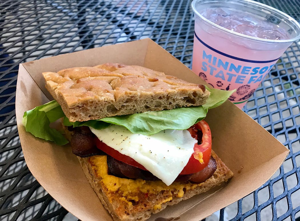 The Tomato-Sweet Corn-Fried Egg BLT from Farmers Union Coffee Shop at the Minnesota State Fair.