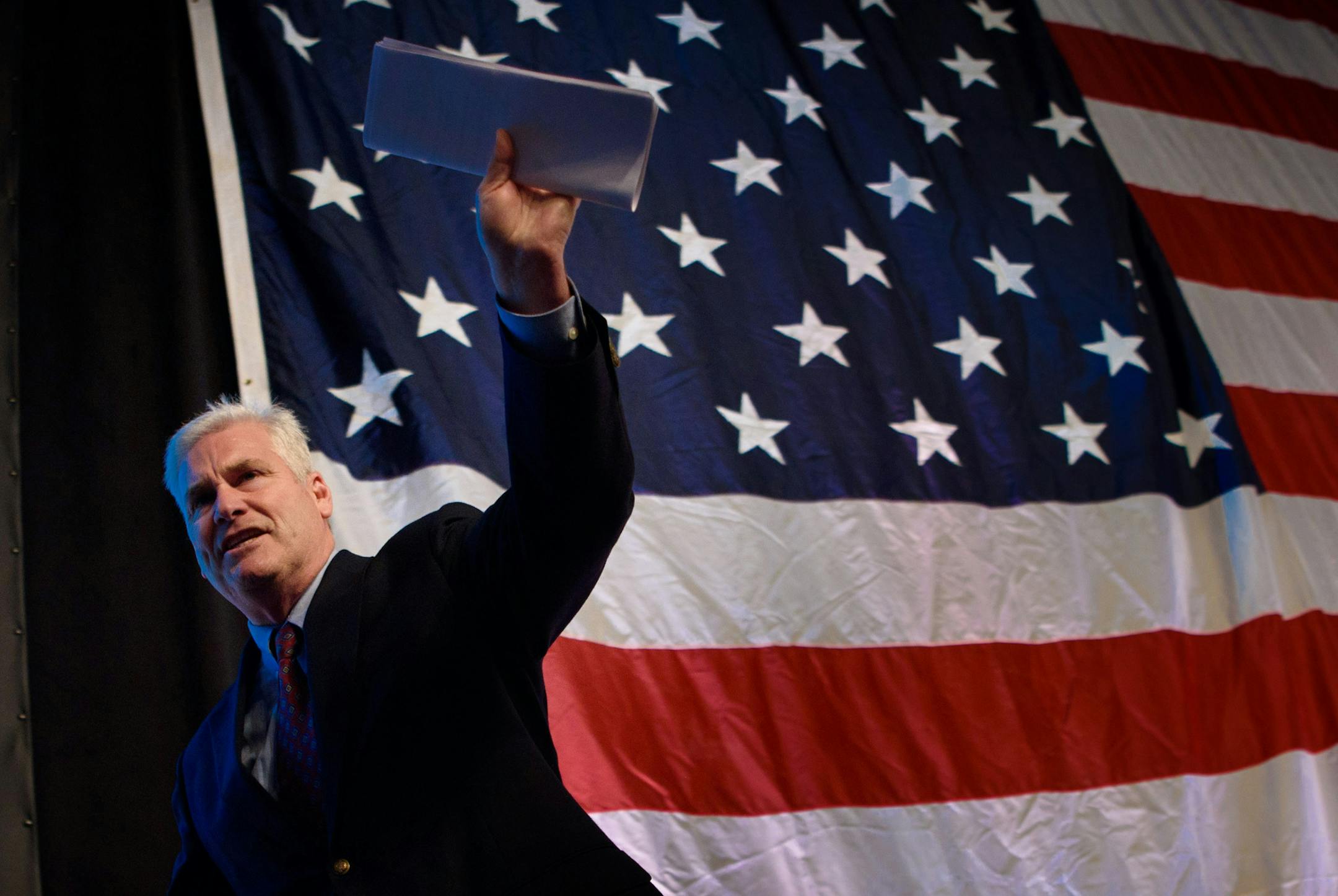 Congressman Tom Emmer waved to the crowd as he left the state at the GOP convention. ] GLEN STUBBE * gstubbe@startribune.com Saturday, May 21, 2016 DULUTH -- GOP activists gathered at the state Republican convention convene on Saturday to finalize the slate of national delegates headed to Cleveland in July for the national convention. It could bring a clash between pro- and anti-Trump forces within the Republican tent.