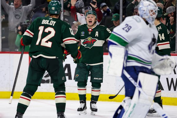 Wild winger Kirill Kaprizov, center, is on a 12-point tear in the past four games.