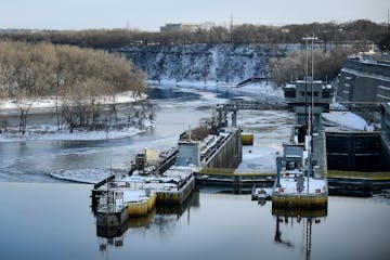 Commercial traffic on the Ford Dam has come to a halt, but it still generates hydroelectricity.