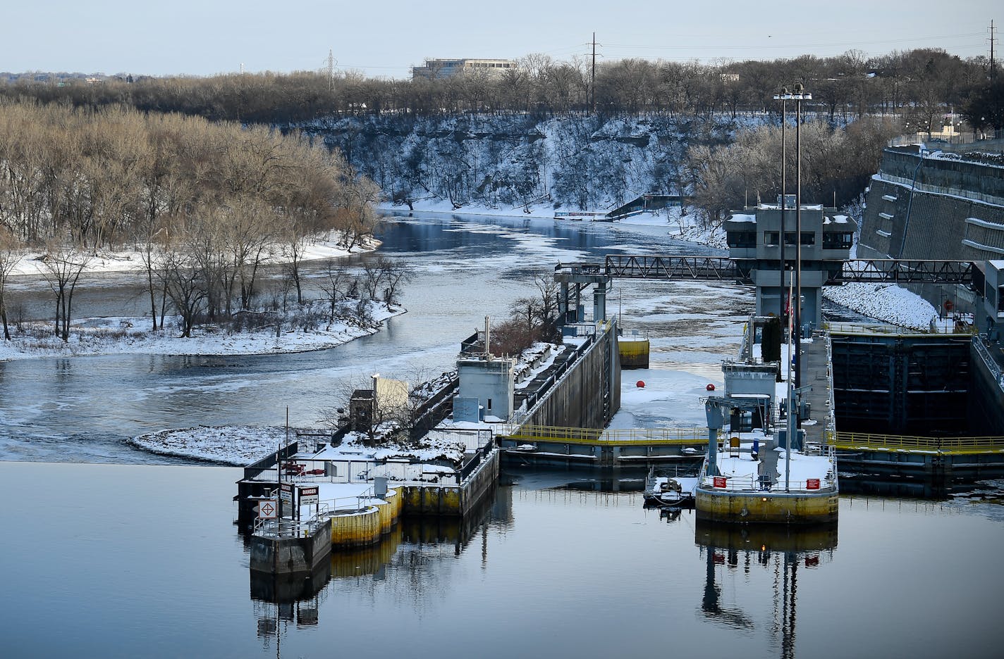 Commercial traffic on the Ford Dam has come to a halt, but it still generates hydroelectricity.