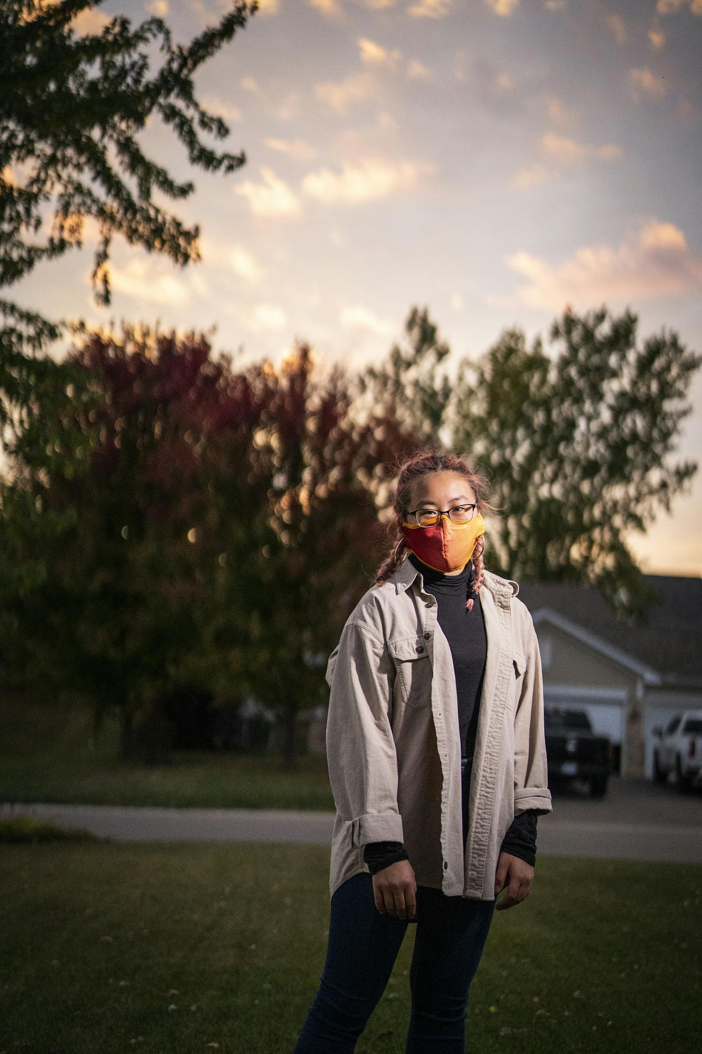 Isabelle Wong, 17, is a senior at Apple Valley High School. ] LEILA NAVIDI • leila.navidi@startribune.com BACKGROUND INFORMATION: Isabelle Wong, 17, is a senior at Apple Valley High School. Photographed outside her home in Lakeville on Tuesday, October 6, 2020. Young Minnesotans are engaged in the upcoming 2020 election, even those who are too young to vote in November.