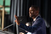 St. Paul Mayor Melvin Carter delivers his annual State of the City address in front of a crowd gathered in the lobby of Xcel Energy Center.