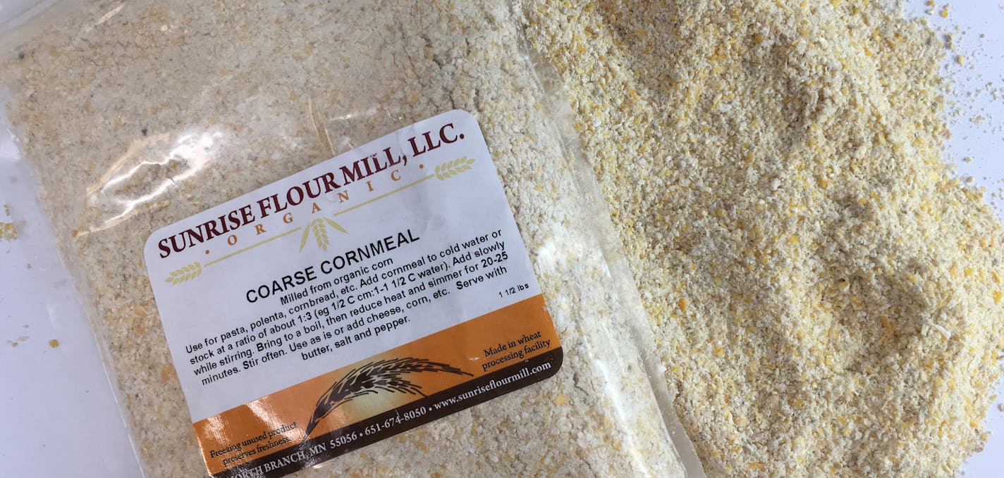 Star Tribune photo Coarse cornmeal from Sunrise Flour Mill of North Branch.