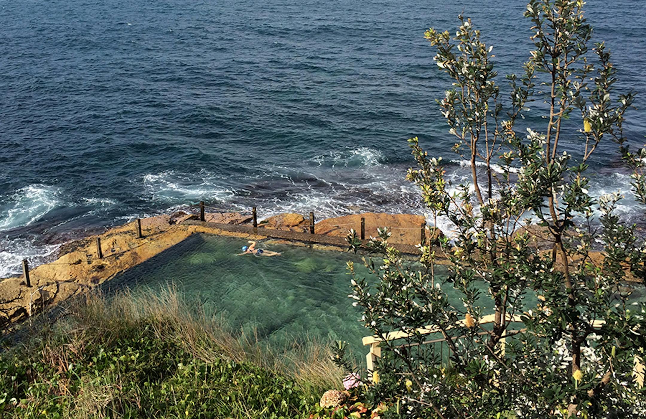 A swimmer in the women's only McIvers rock pool as seen from the top of a stairwell leading to the rock pool filled with ocean water. ] Travel story on coastal beaches in Australia Star Tribune photos by Rochelle Olson