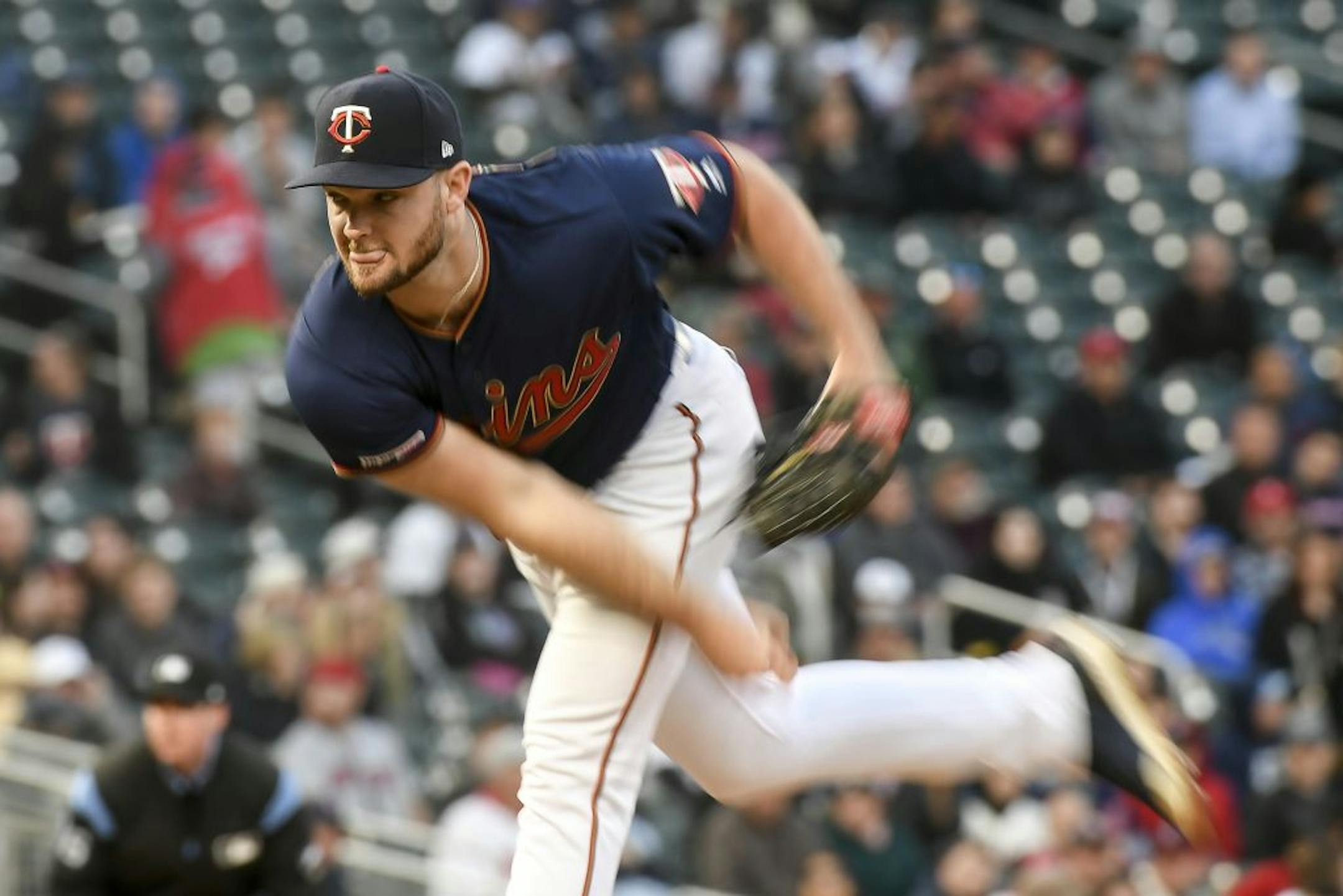 Minnesota Twins starting pitcher Cole Stewart (53) threw a pitch against the Detroit Tigers in the top of the third inning.