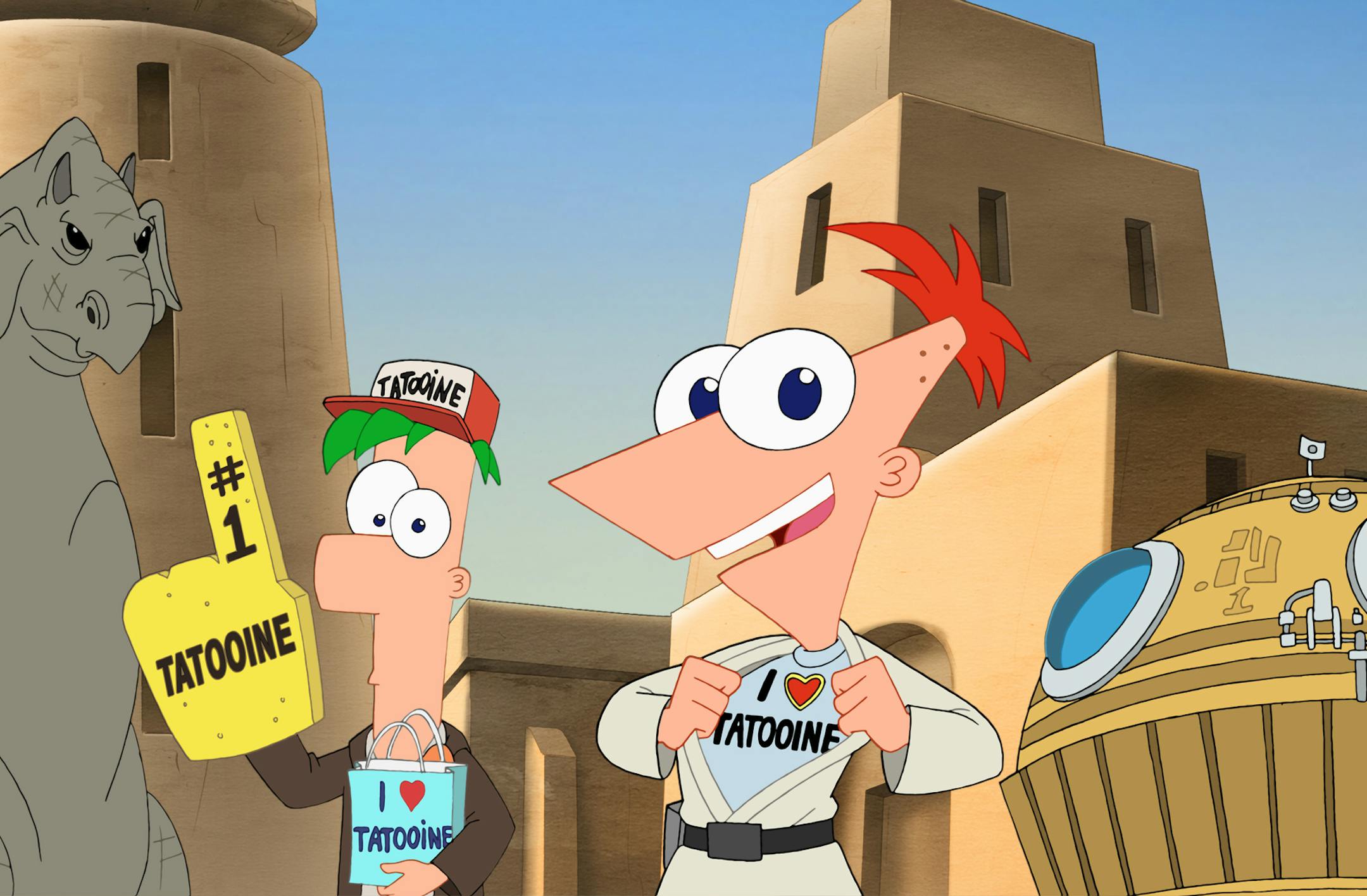 PHINEAS AND FERB - "Phineas and Ferb Star Wars" - An adventure and action-filled television special, "Phineas and Ferb: Star Wars," is set to premiere SATURDAY, JULY 26 (9:00-10:00 p.m., ET/PT) on Disney Channel. The story is set a couple summers ago in a galaxy far, far away when Phineas, Ferb and the gang are in a parallel universe -- during Star Wars Episode IV: A New Hope. Iconic Star Wars characters Luke Skywalker, Darth Vader, Han Solo, Princess Leia, Chewbacca, C-3PO and R2-D2 are feature