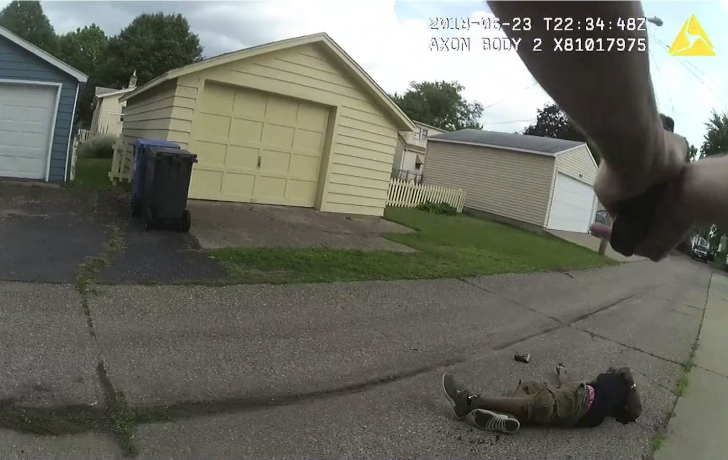 A still frame grab from the body cam worn by Officer Justin Schmidt as he approached Thurman Blevins after he was shot in an alley on June 23, 2018.