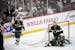 Minnesota Wild defenseman Ryan Suter (20) argued with referee Tom Kowal (32) after the game-winning goal was scored in overtime by Columbus Blue Jacke